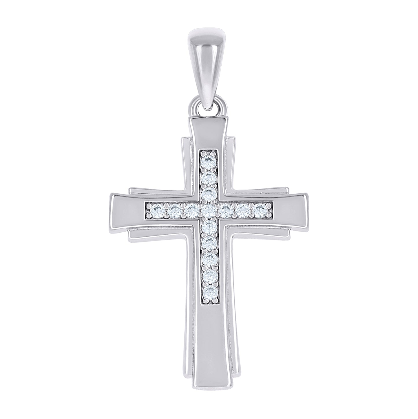 Sterling Silver Unisex Cubic-Zirconia Cross Religious Charm Pendant