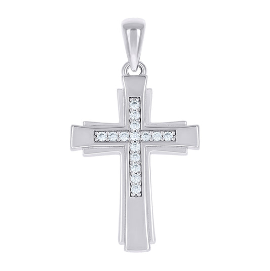Sterling Silver Unisex Cubic-Zirconia Cross Religious Charm Pendant