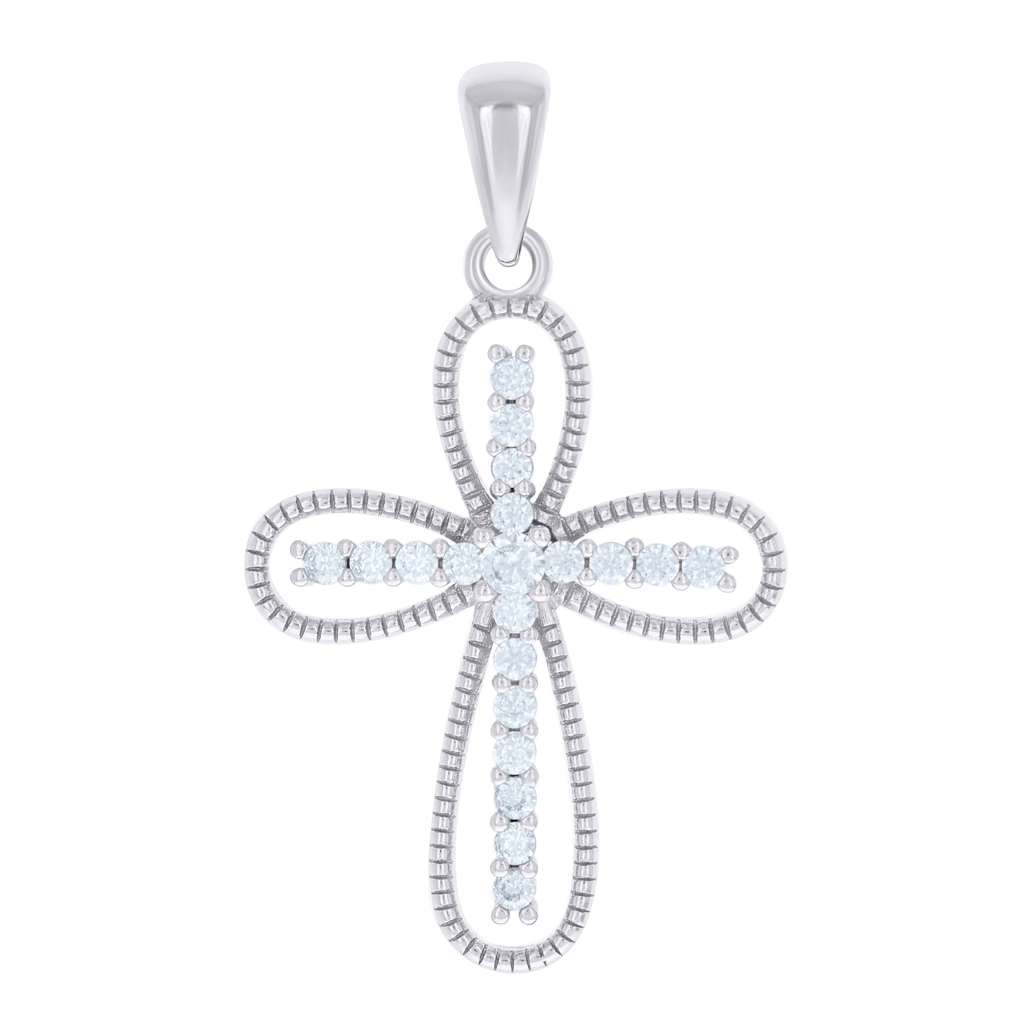 Sterling Silver Unisex Round Cubic-Zirconia Cross Religious Charm Pendant