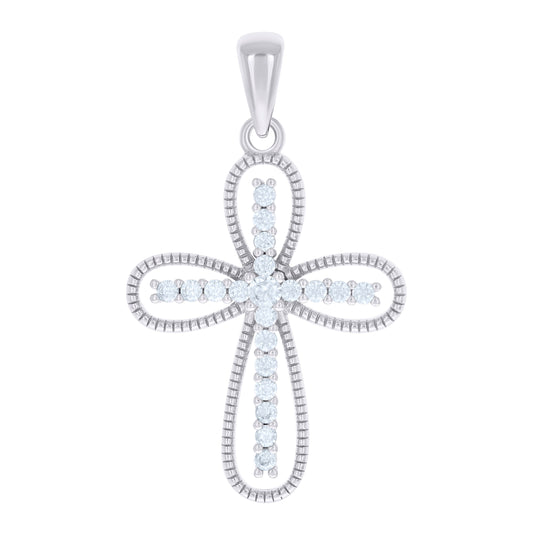 Sterling Silver Unisex Round Cubic-Zirconia Cross Religious Charm Pendant