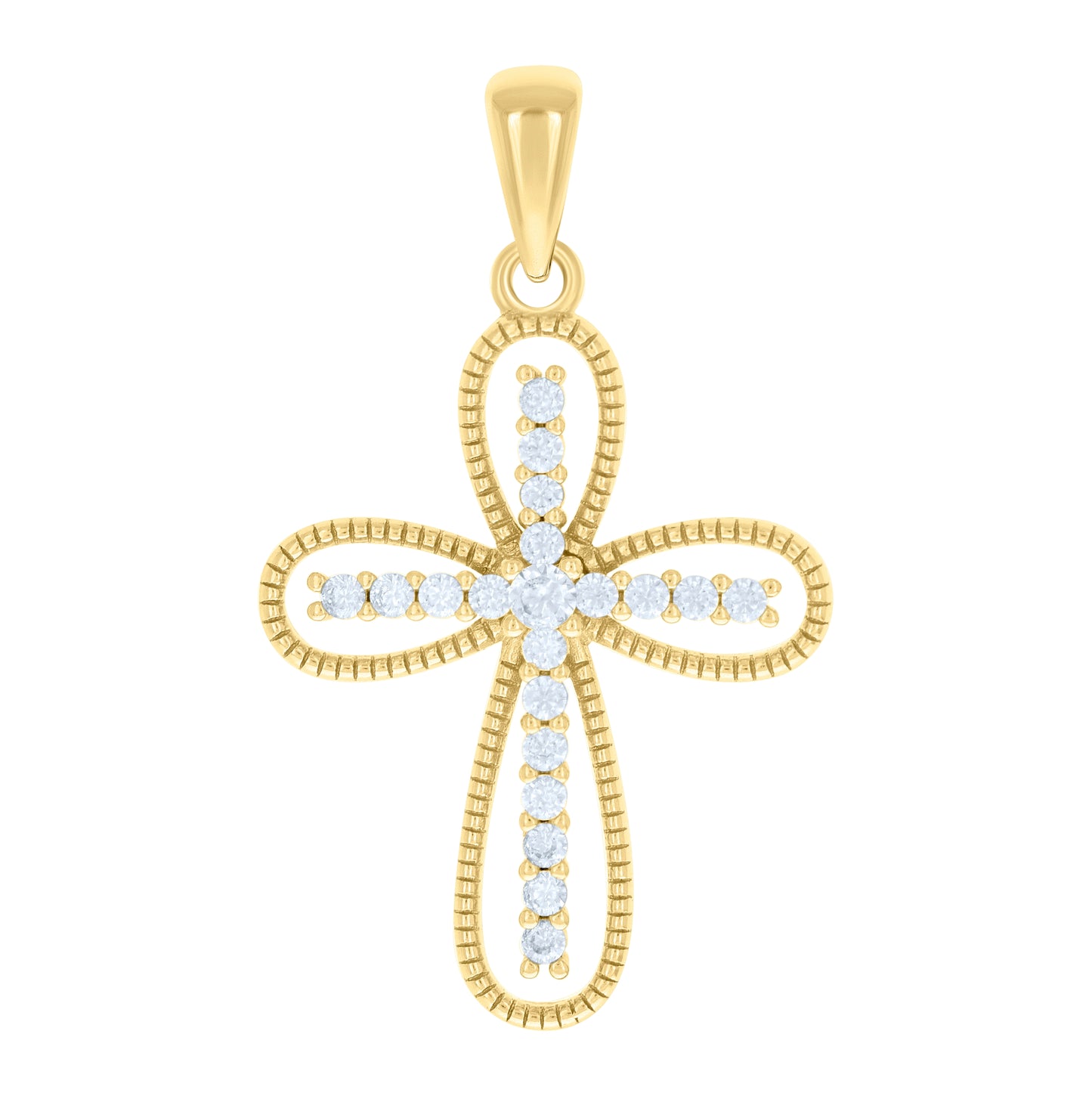 Sterling Silver Unisex Round Cubic-Zirconia Cross Religious Charm Pendant