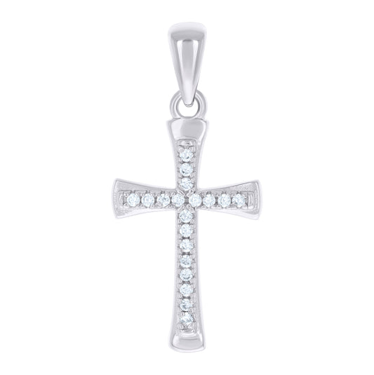 Sterling Silver Unisex Round Cubic-Zirconia Cross Religious Charm Pendant