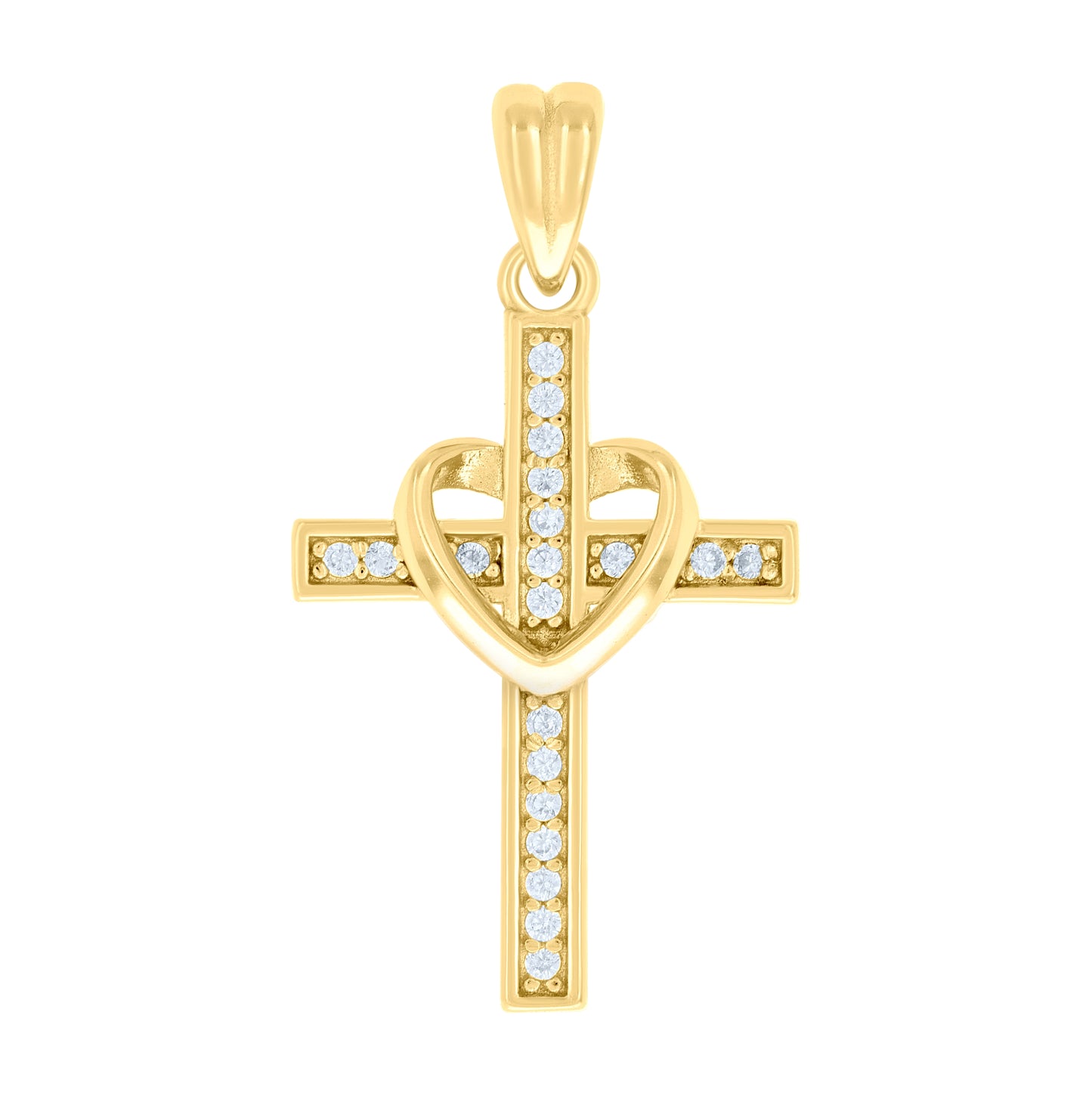 Sterling Silver Unisex Round Cubic-Zirconia Heart Cross Religious Charm Pendant