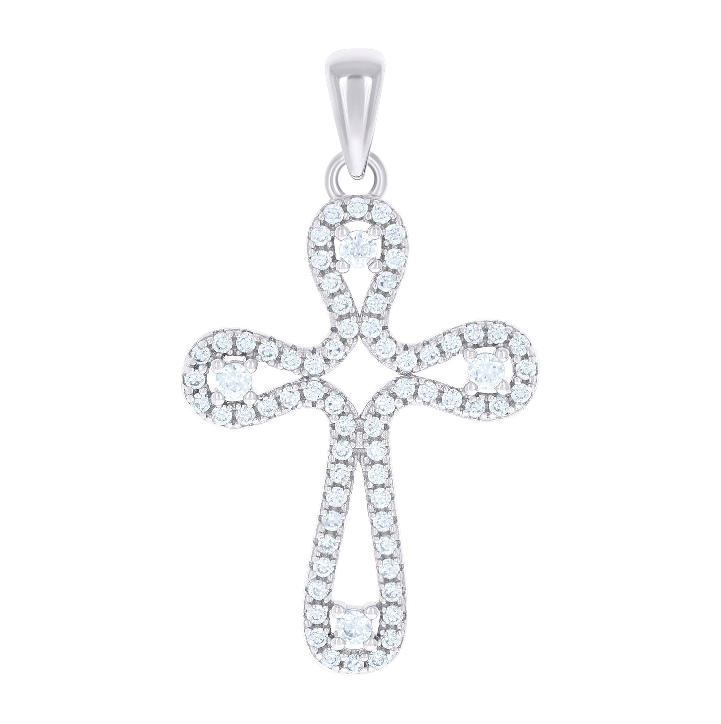 Sterling Silver Unisex Round Cubic-Zirconia Cross Religious Charm Pendant