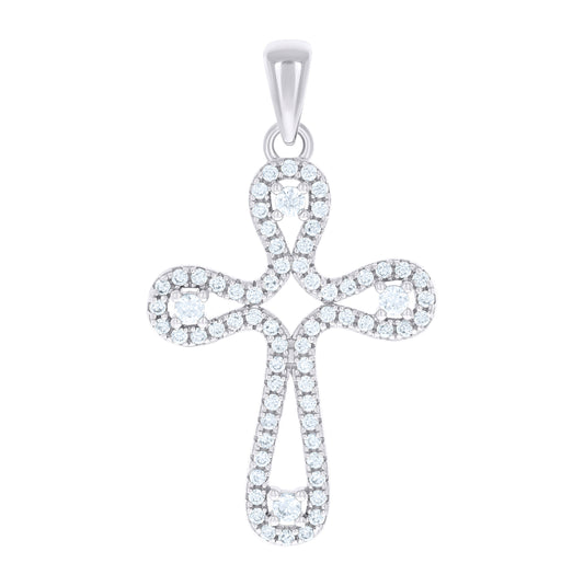 Sterling Silver Unisex Round Cubic-Zirconia Cross Religious Charm Pendant