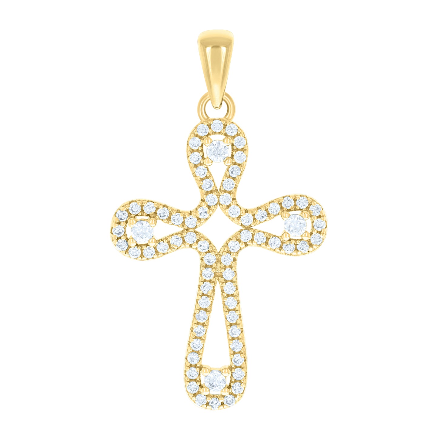 Sterling Silver Unisex Round Cubic-Zirconia Cross Religious Charm Pendant