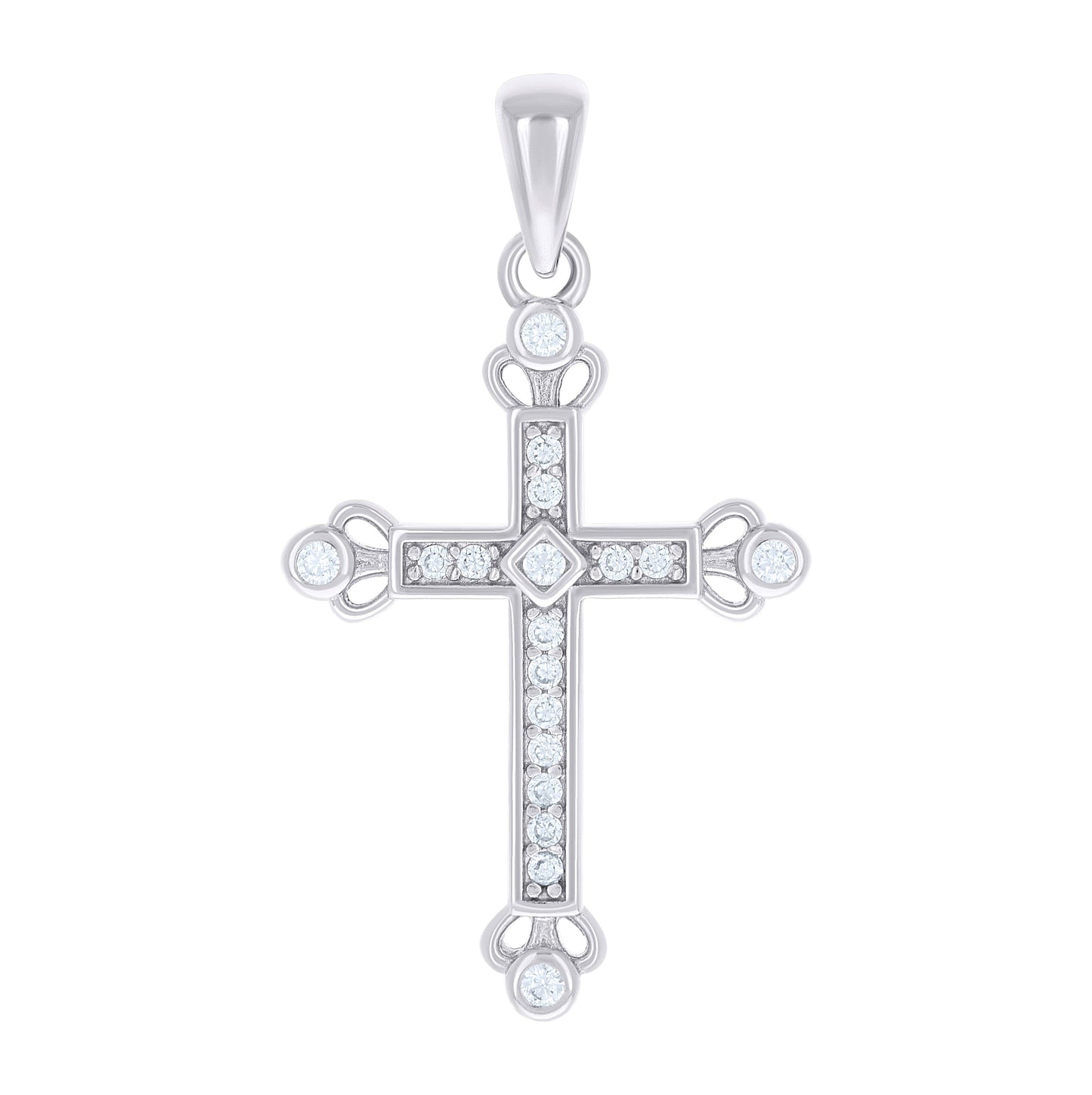 Sterling Silver Unisex Round Cubic-Zirconia Cross Religious Charm Pendant