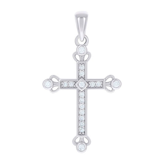Sterling Silver Unisex Round Cubic-Zirconia Cross Religious Charm Pendant