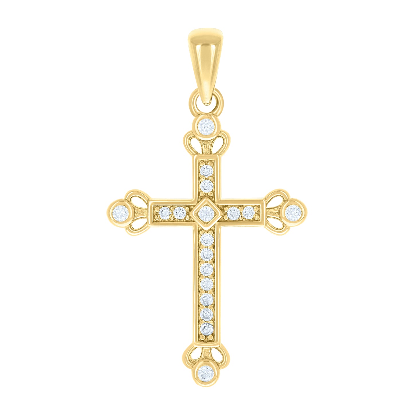 Sterling Silver Unisex Round Cubic-Zirconia Cross Religious Charm Pendant