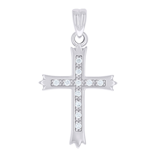 Sterling Silver Unisex Round Cubic-Zirconia Cross Religious Charm Pendant