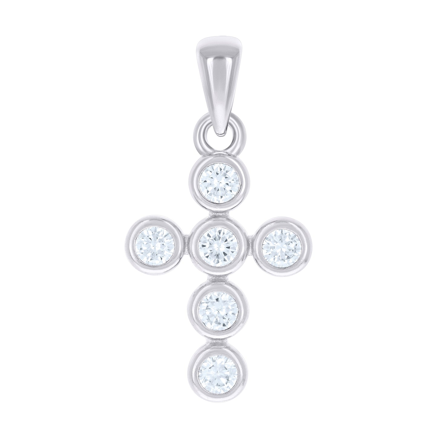 Sterling Silver Unisex Round Cubic-Zirconia Cross Religious Charm Pendant