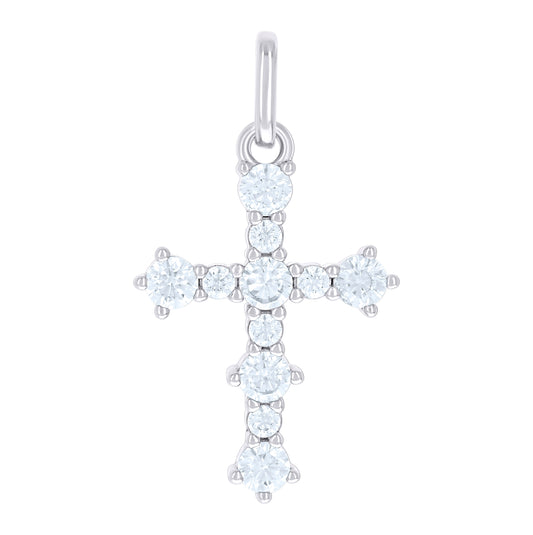 Sterling Silver Unisex Round Cubic-Zirconia Cross Religious Charm Pendant