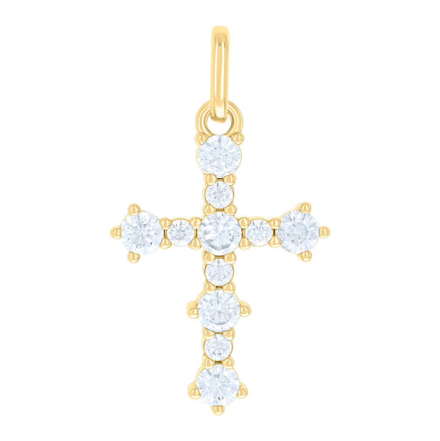 Sterling Silver Unisex Round Cubic-Zirconia Cross Religious Charm Pendant