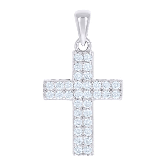 Sterling Silver Unisex Cubic-Zirconia Cross Religious Charm Pendant
