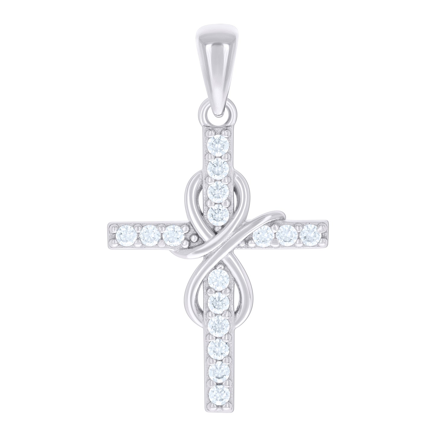 Sterling Silver Unisex Round Cubic-Zirconia Infinity Cross Religious Charm Pendant