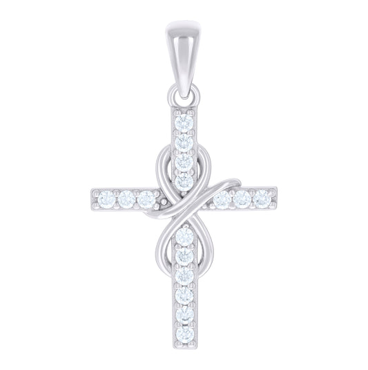 Sterling Silver Unisex Round Cubic-Zirconia Infinity Cross Religious Charm Pendant