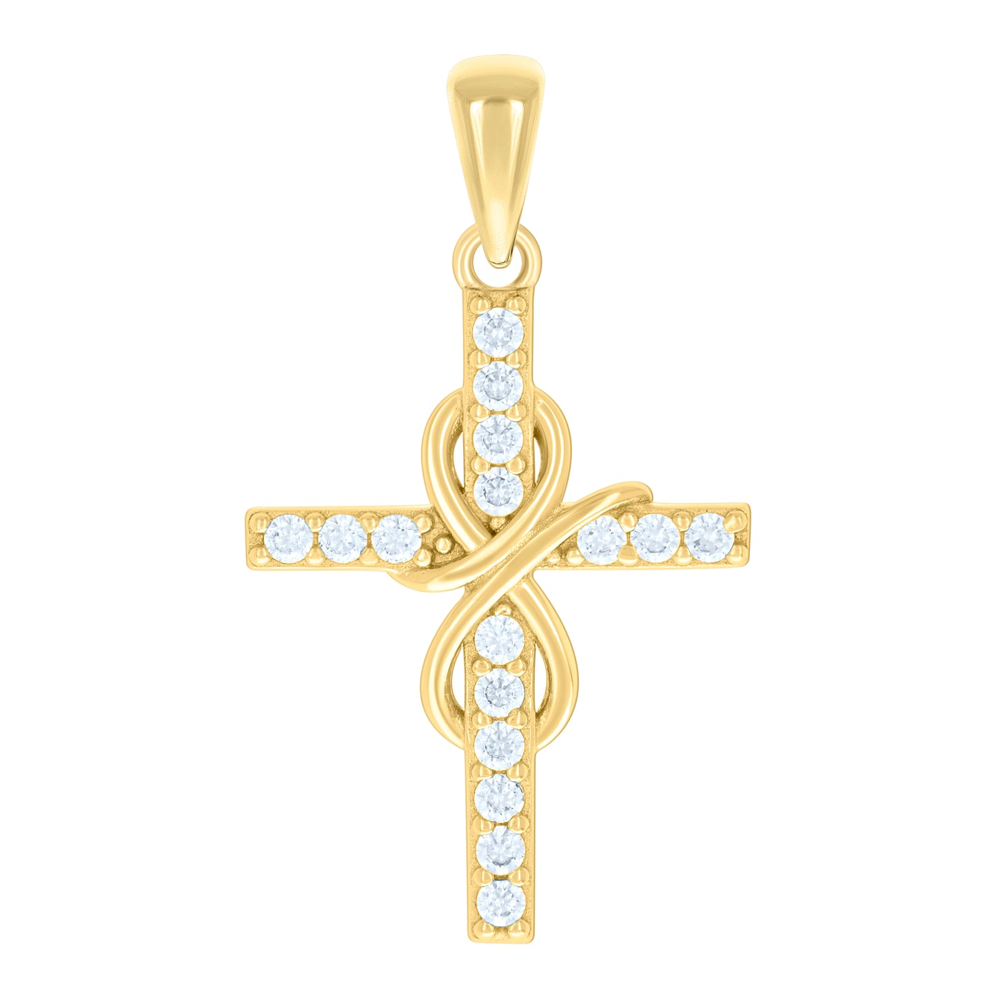 Sterling Silver Unisex Round Cubic-Zirconia Infinity Cross Religious Charm Pendant