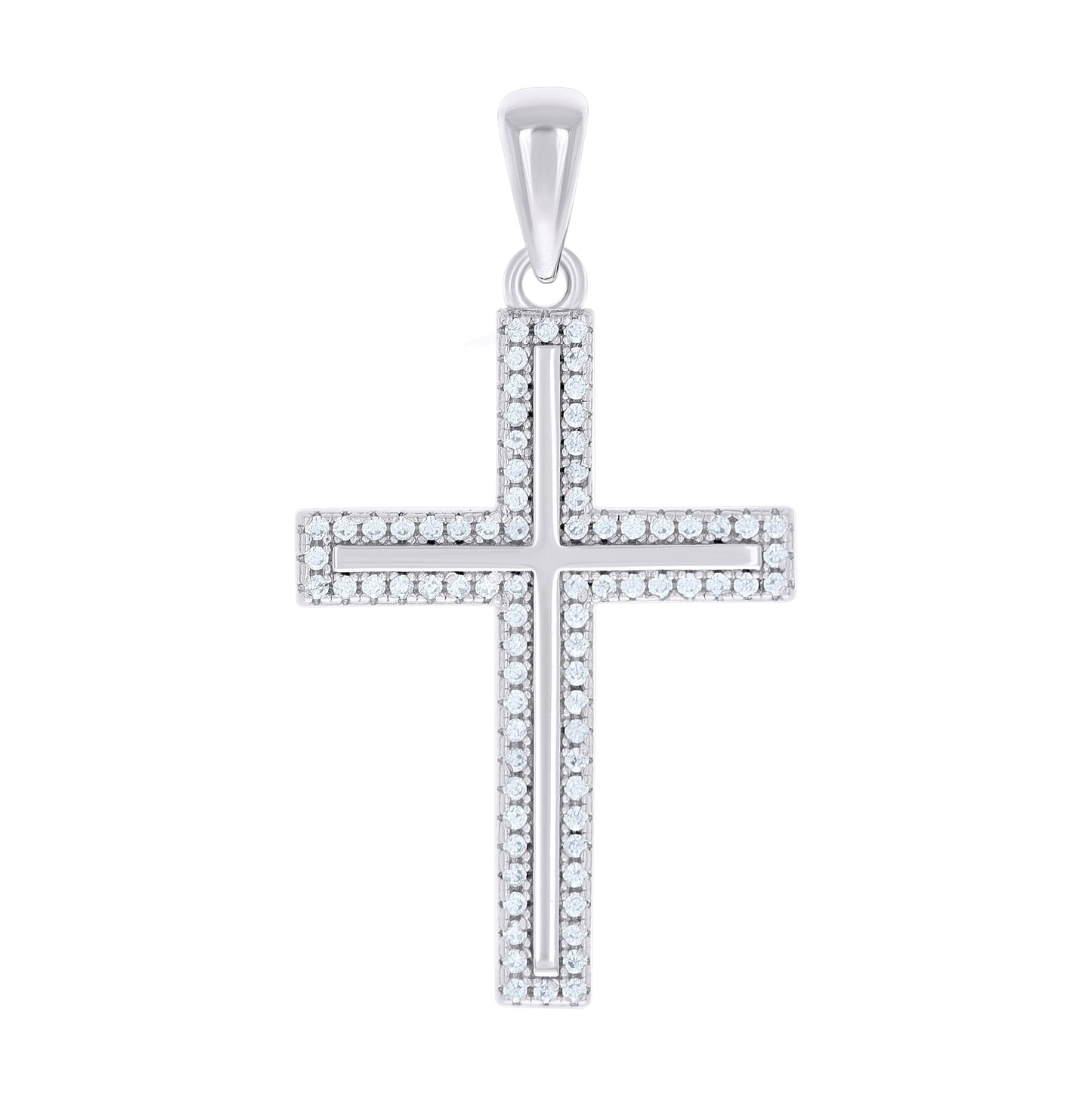 Sterling Silver Unisex Cubic-Zirconia Cross Religious Charm Pendant