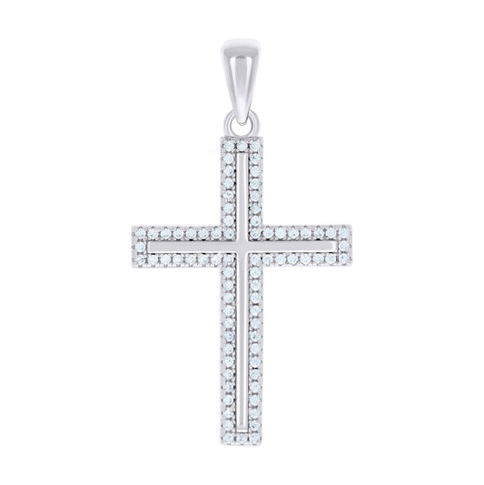 Sterling Silver Unisex Cubic-Zirconia Cross Religious Charm Pendant