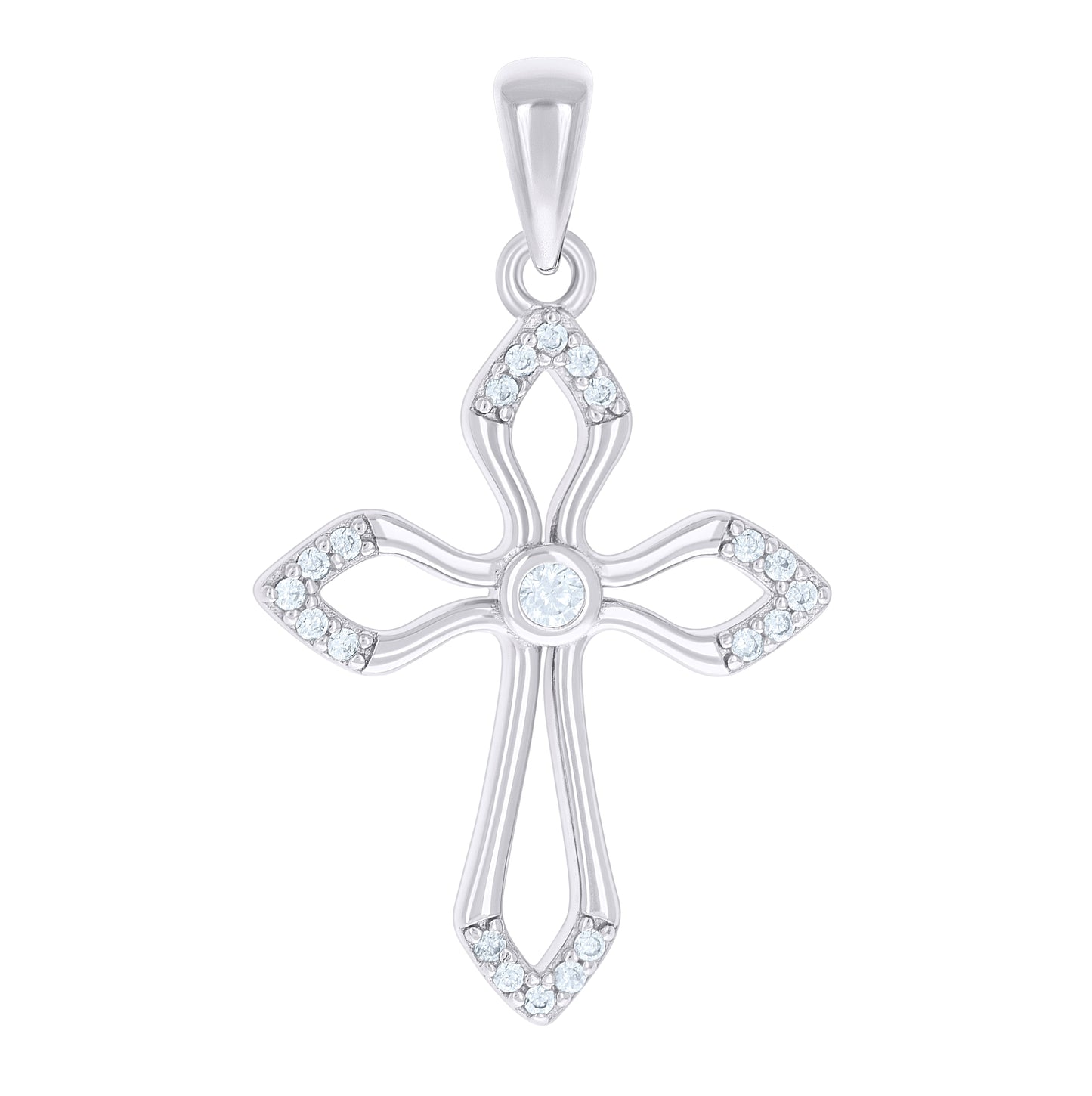Sterling Silver Unisex Cubic-Zirconia Cross Religious Charm Pendant
