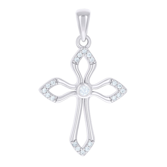 Sterling Silver Unisex Cubic-Zirconia Cross Religious Charm Pendant