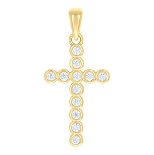 Sterling Silver Yellow-tone Unisex Cubic-Zirconia Cross Religious Charm Pendant