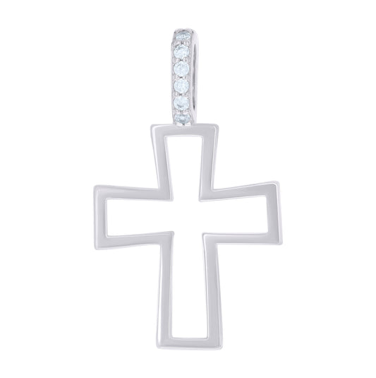 Sterling Silver Unisex Cubic-Zirconia Cross Religious Charm Pendant