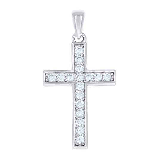 Sterling Silver Unisex Cubic-Zirconia Cross Religious Charm Pendant