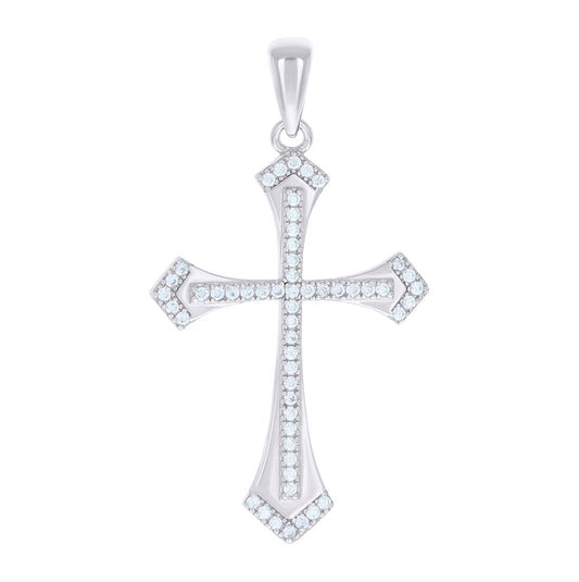 Sterling Silver Unisex Cubic-Zirconia Cross Religious Charm Pendant