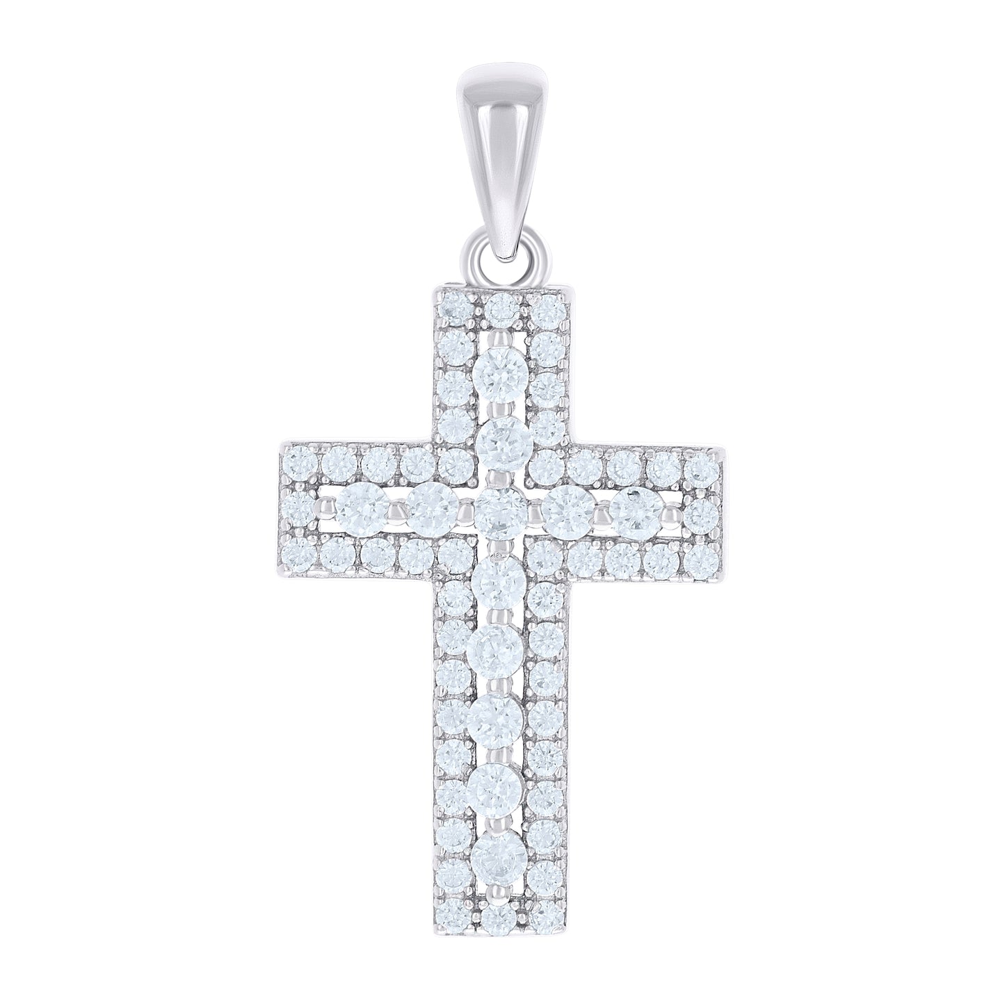Sterling Silver Unisex Cubic-Zirconia Cross Religious Charm Pendant