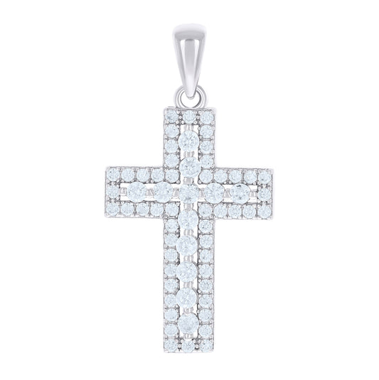 Sterling Silver Unisex Cubic-Zirconia Cross Religious Charm Pendant