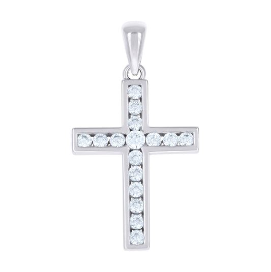 Sterling Silver Unisex Cubic-Zirconia Cross Religious Charm Pendant