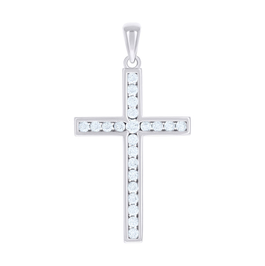 Sterling Silver Unisex Cubic-Zirconia Cross Religious Charm Pendant