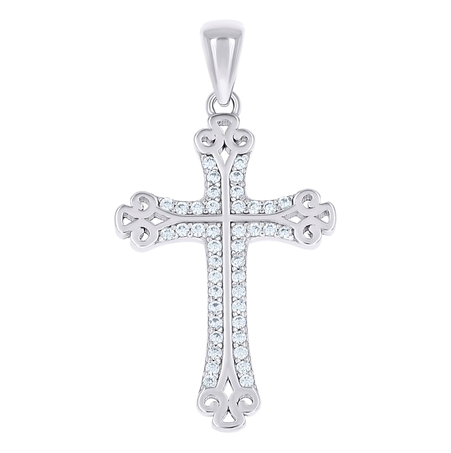 Sterling Silver Unisex Cubic-Zirconia Cross Religious Charm Pendant