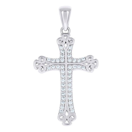 Sterling Silver Unisex Cubic-Zirconia Cross Religious Charm Pendant