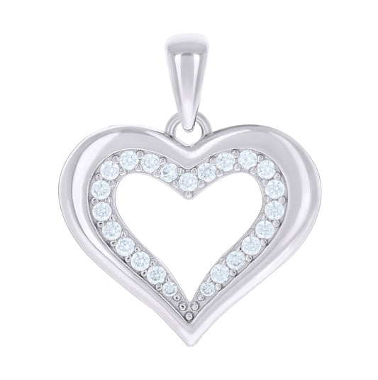 Sterling Silver Womens Cubic-Zirconia Heart Pendant