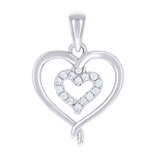 Sterling Silver Womens Cubic-Zirconia Heart In Heart Pendant
