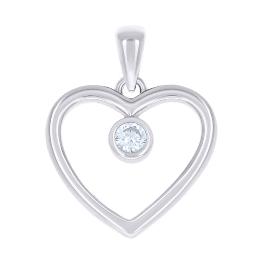Sterling Silver Womens Cubic-Zirconia Heart Pendant
