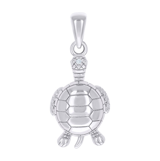 Sterling Silver Unisex Cubic-Zirconia Turtle Ocean Pendant