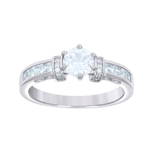Sterling Silver Women's Princess-Cut Round Cubic-Zirconia Fashion Bridal Anniversary Engagement Wedding Ring
