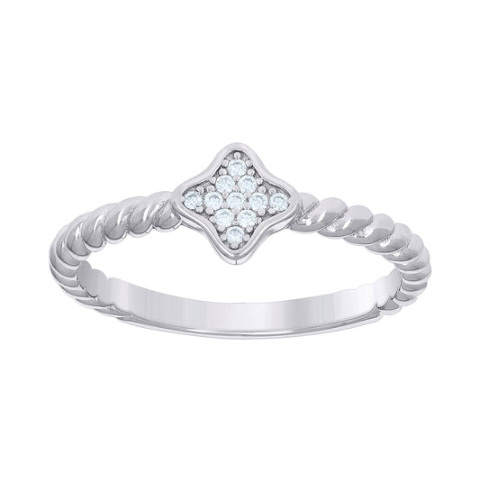 Sterling Silver Womens Cubic-Zirconia Twisted Flower Bridal Anniversary Engagement Wedding Ring