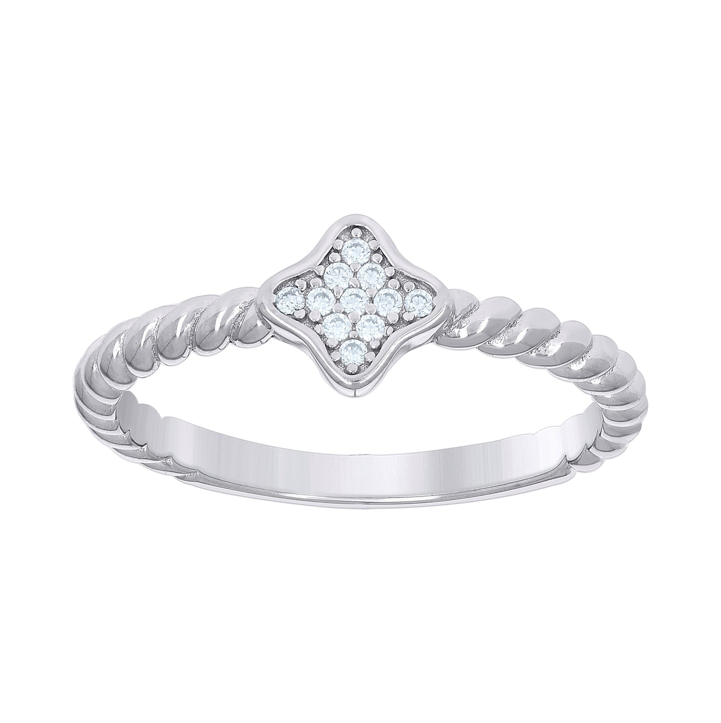 Sterling Silver Womens Cubic-Zirconia Twisted Flower Bridal Anniversary Engagement Wedding Ring
