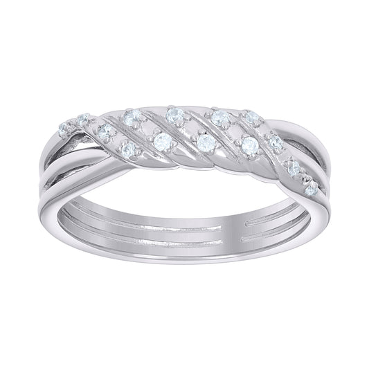 Sterling Silver Womens Cubic-Zirconia Twisted Fashion Bridal Anniversary Engagement Wedding Ring