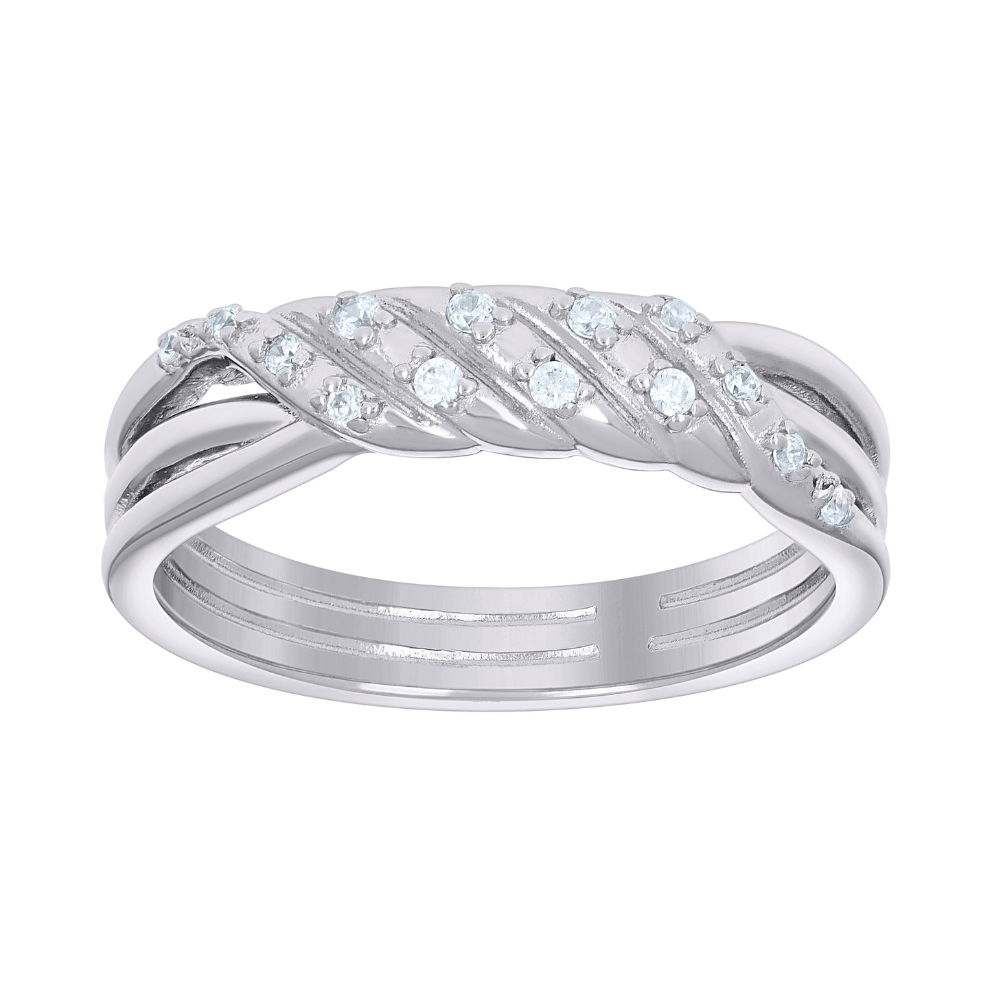 Sterling Silver Womens Cubic-Zirconia Twisted Fashion Bridal Anniversary Engagement Wedding Ring