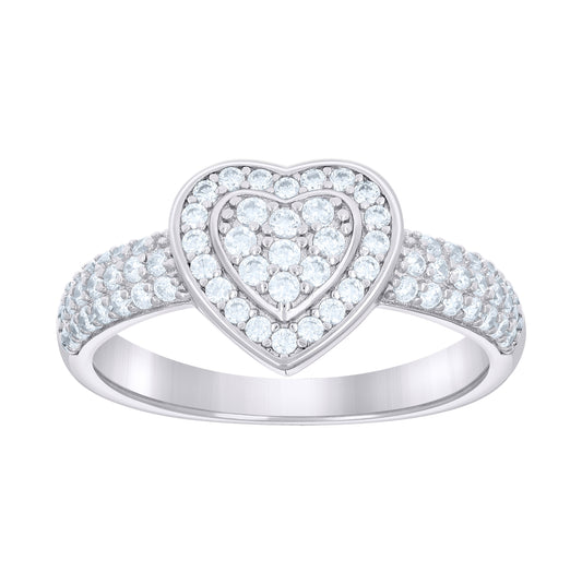 Sterling Silver Women's Cubic-Zirconia Heart Bridal Anniversary Wedding Engagement Band Ring