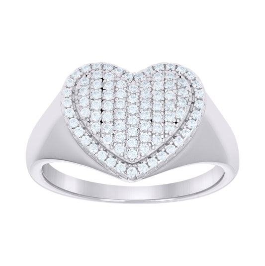 Sterling Silver Women's Cubic-Zirconia Heart Bridal Anniversary Wedding Engagement Band Ring