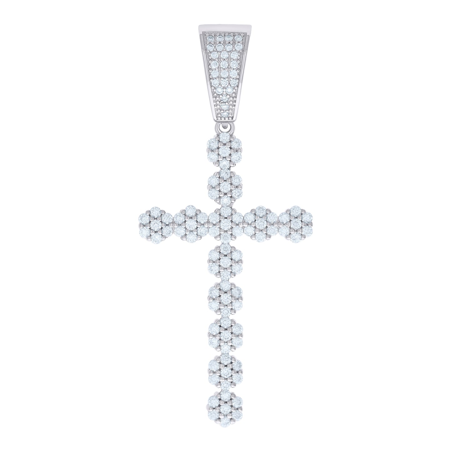 Sterling Silver Men Cubic-Zirconia Cross Religious Charm Pendant