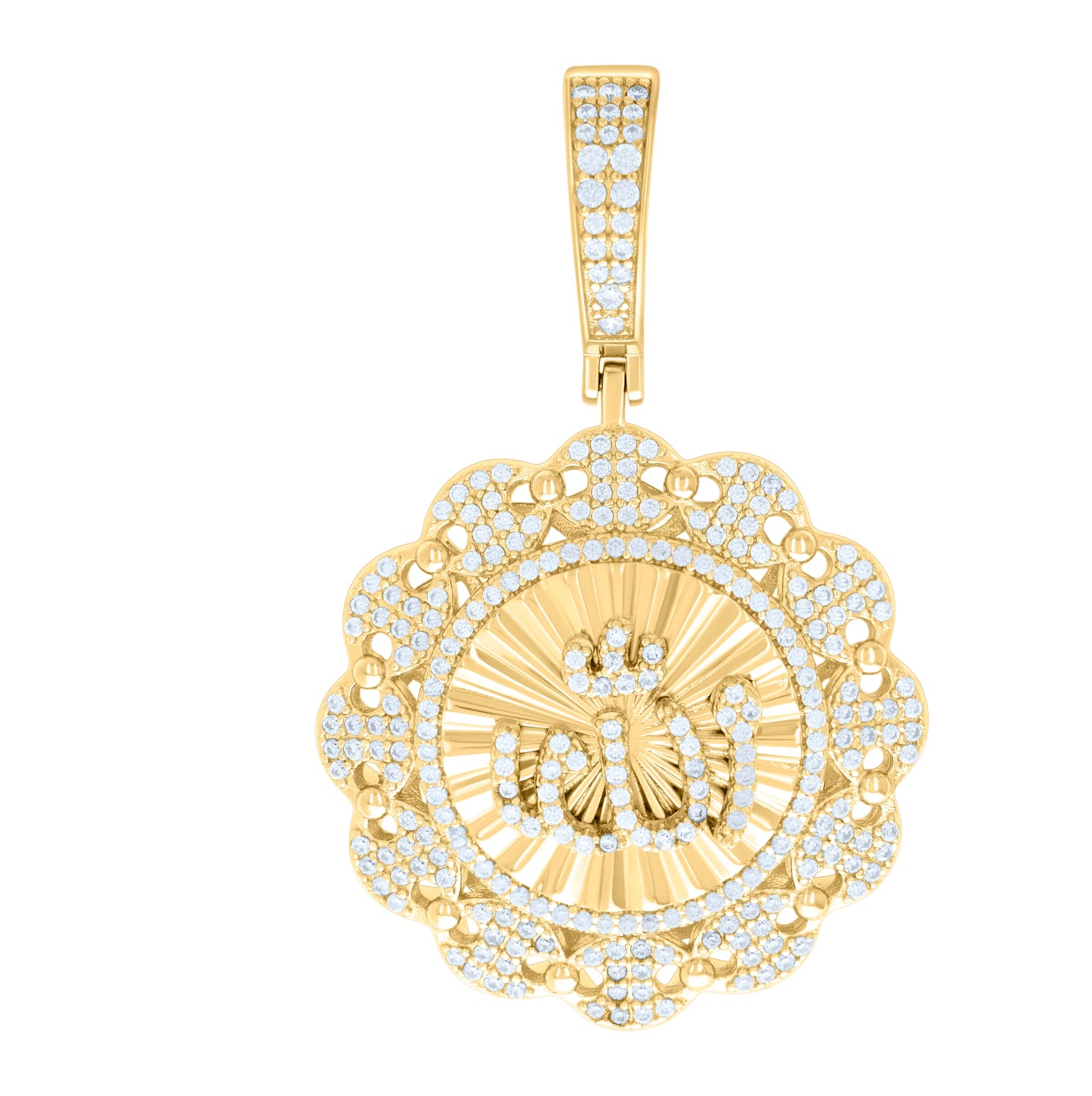 Sterling Silver Yellow-tone Unisex Cubic-Zirconia ALLAH Symbol Religious Charm Pendant