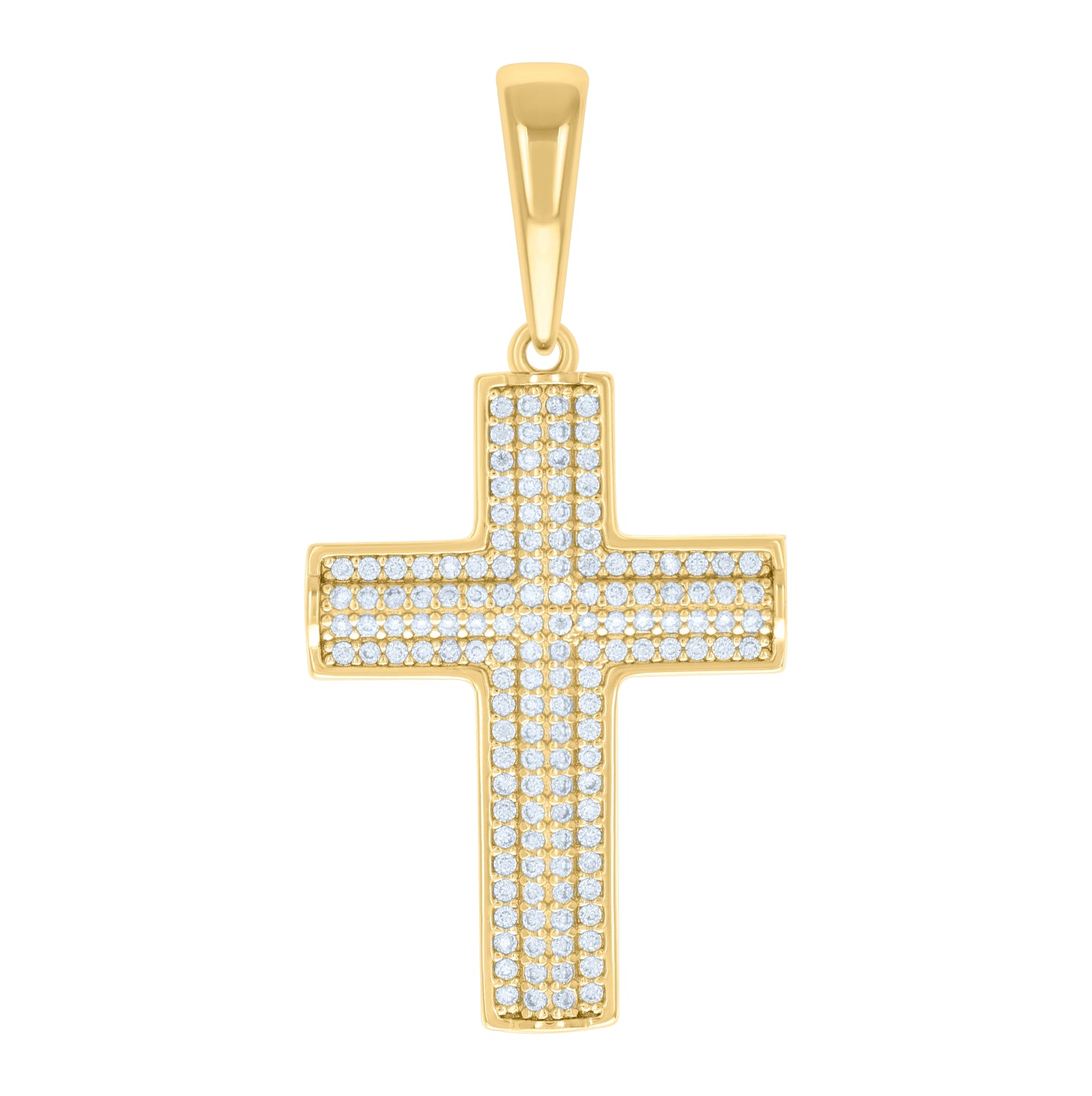 Sterling Silver Yellow-tone Men Cubic-Zirconia Cross Religious Charm Pendant