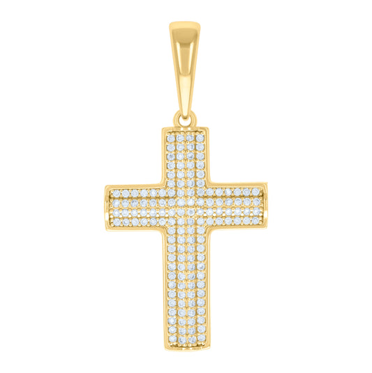 Sterling Silver Yellow-tone Men Cubic-Zirconia Cross Religious Charm Pendant